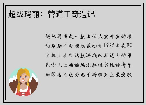 超级玛丽：管道工奇遇记
