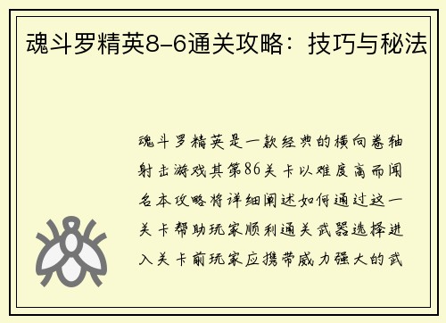魂斗罗精英8-6通关攻略：技巧与秘法