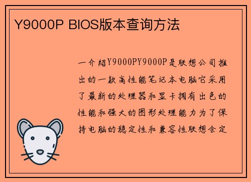 Y9000P BIOS版本查询方法