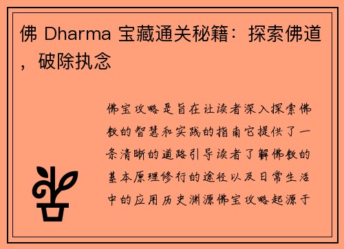 佛 Dharma 宝藏通关秘籍：探索佛道，破除执念