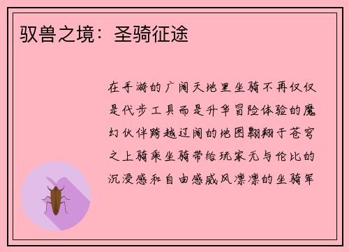 驭兽之境：圣骑征途